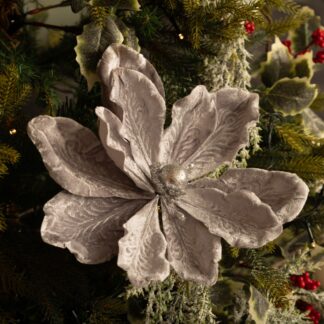 Christmas Floristry Decoration - Silver Velvet Magnolia Stem
