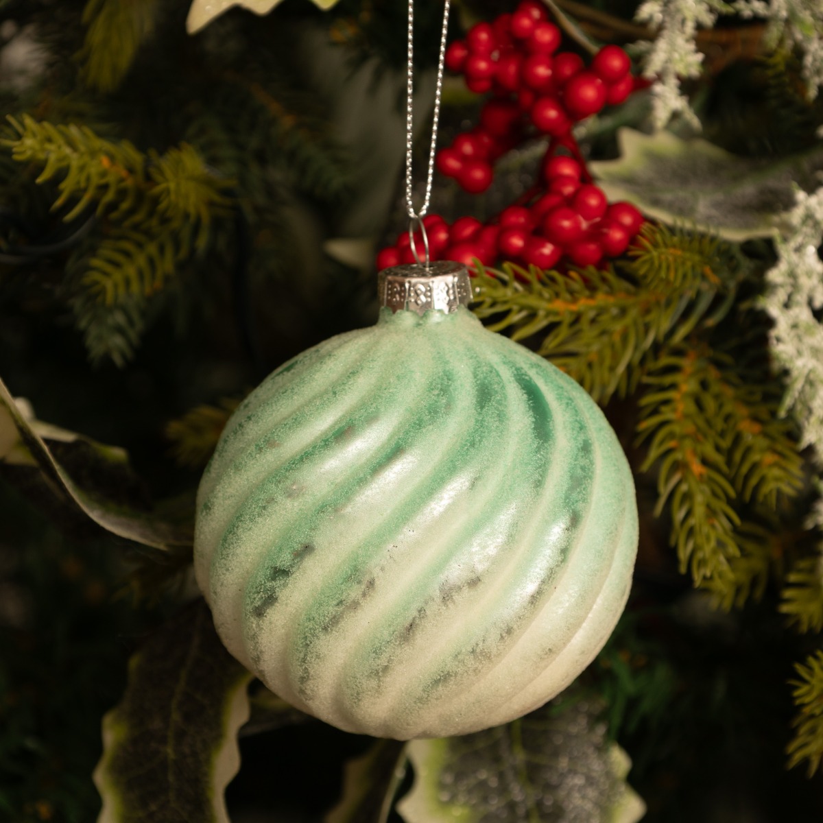 Mint Green & White Bauble - Christmas Tree Decoration