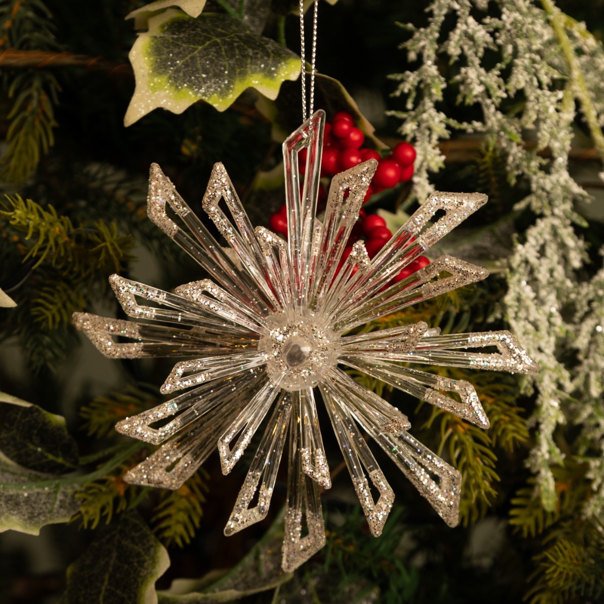 Clear And Bright Silver Starburst - Christmas Tree Decoration