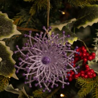 Hanging Lilac Glitter Acrylic Snowflake - Christmas Tree Decoration