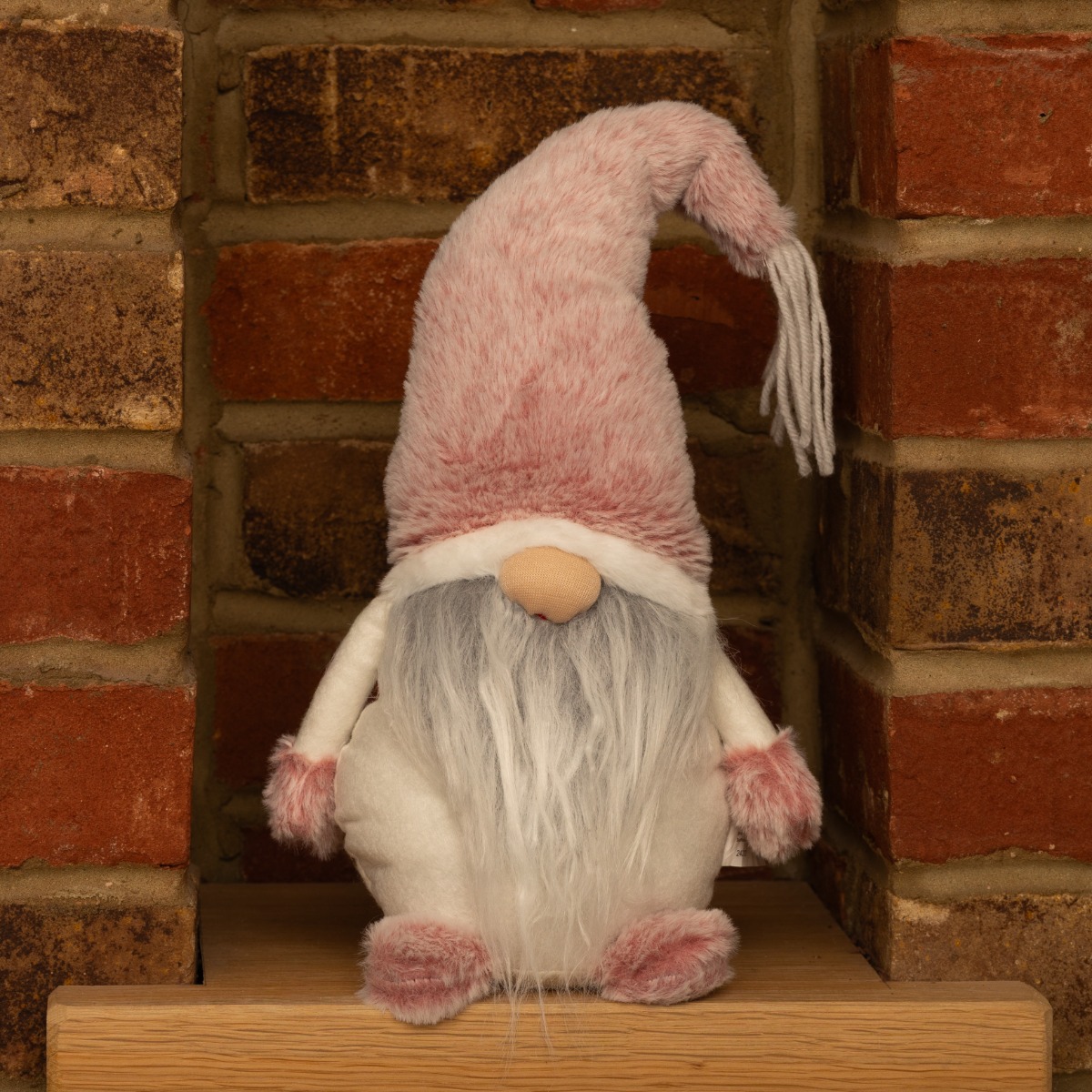 White Sitting Gonk With Pink Hat - Christmas Decoration