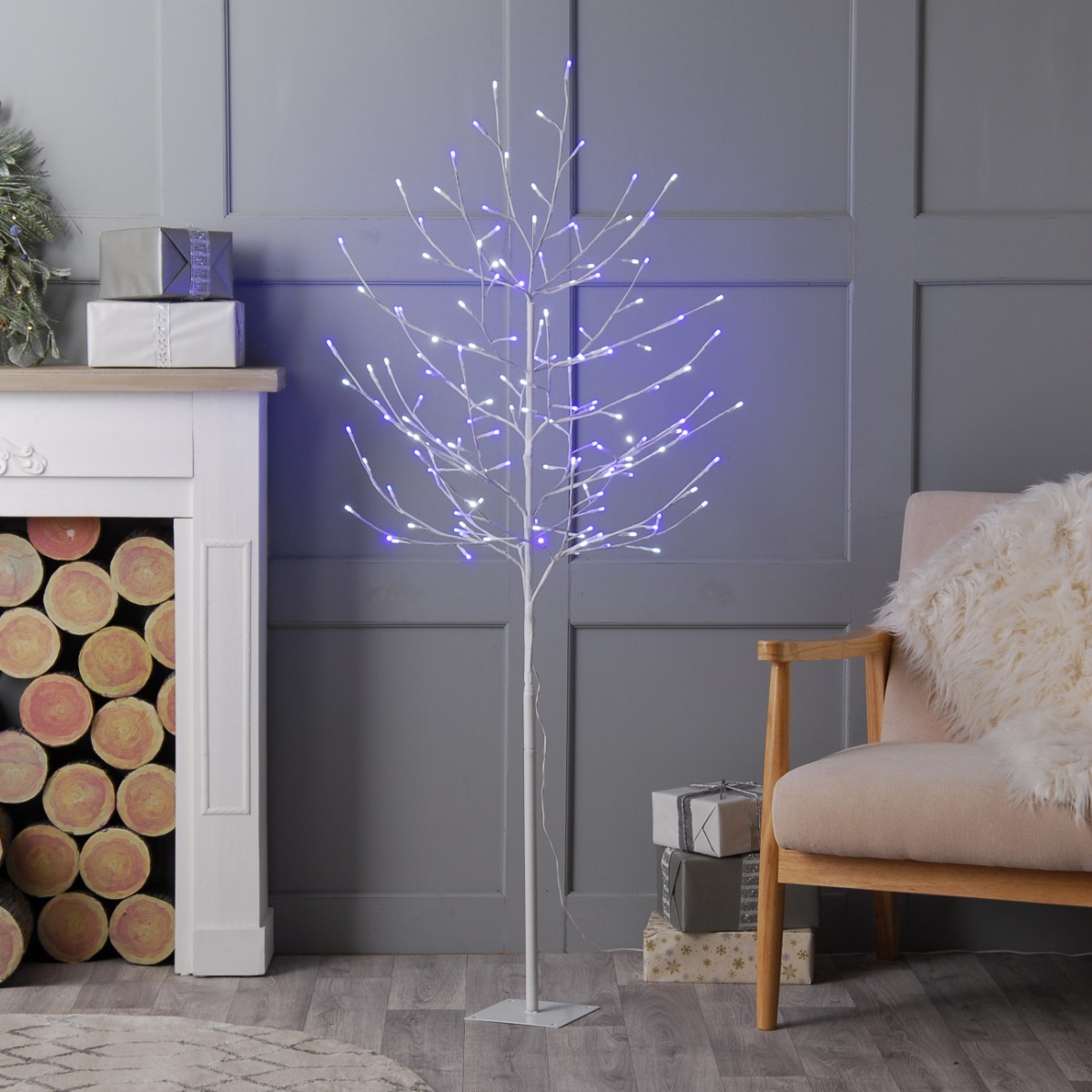Blue And White Led Glow Worm Twig Tree - 90cm - Christmas Decoration