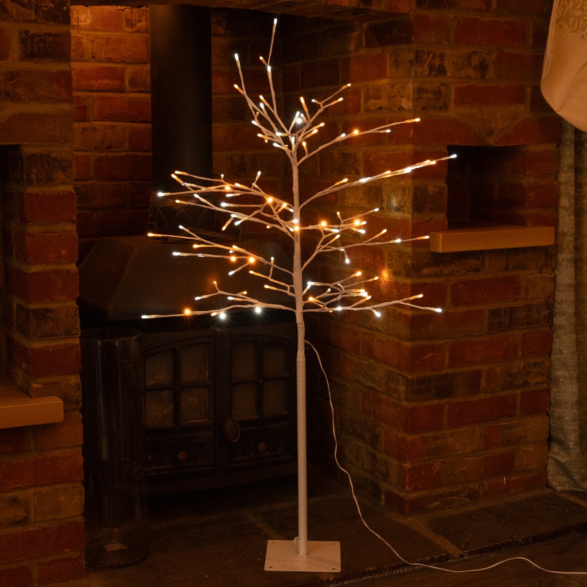 White And Warm White Led Glow Worm Twig Tree - 120cm - Christmas Decoration