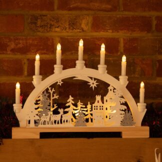 Light Up Reindeer Scene With White Candle Bridge - Battery Operated - Christmas Decoration