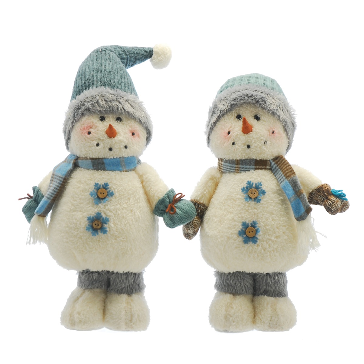 Pack of Two Standing Snowmen With Tartan Scarfs - Christmas Decoration