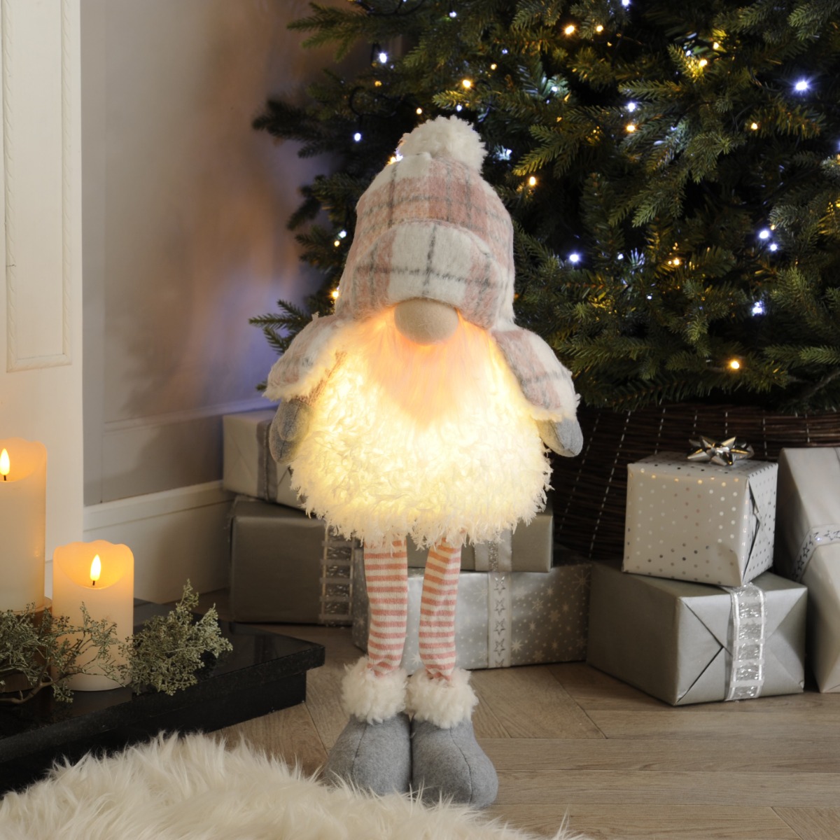 Light Up Grey And Pink Gonk - Battery Operated - Christmas Decoration