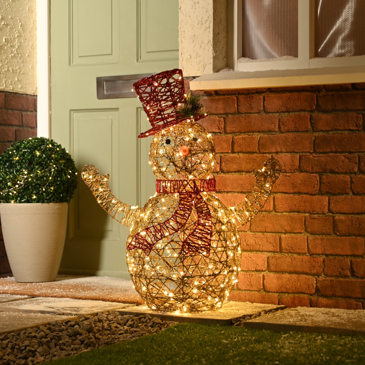 Light Up Plastic Rattan Snowman - 81cm - Christmas Decoration