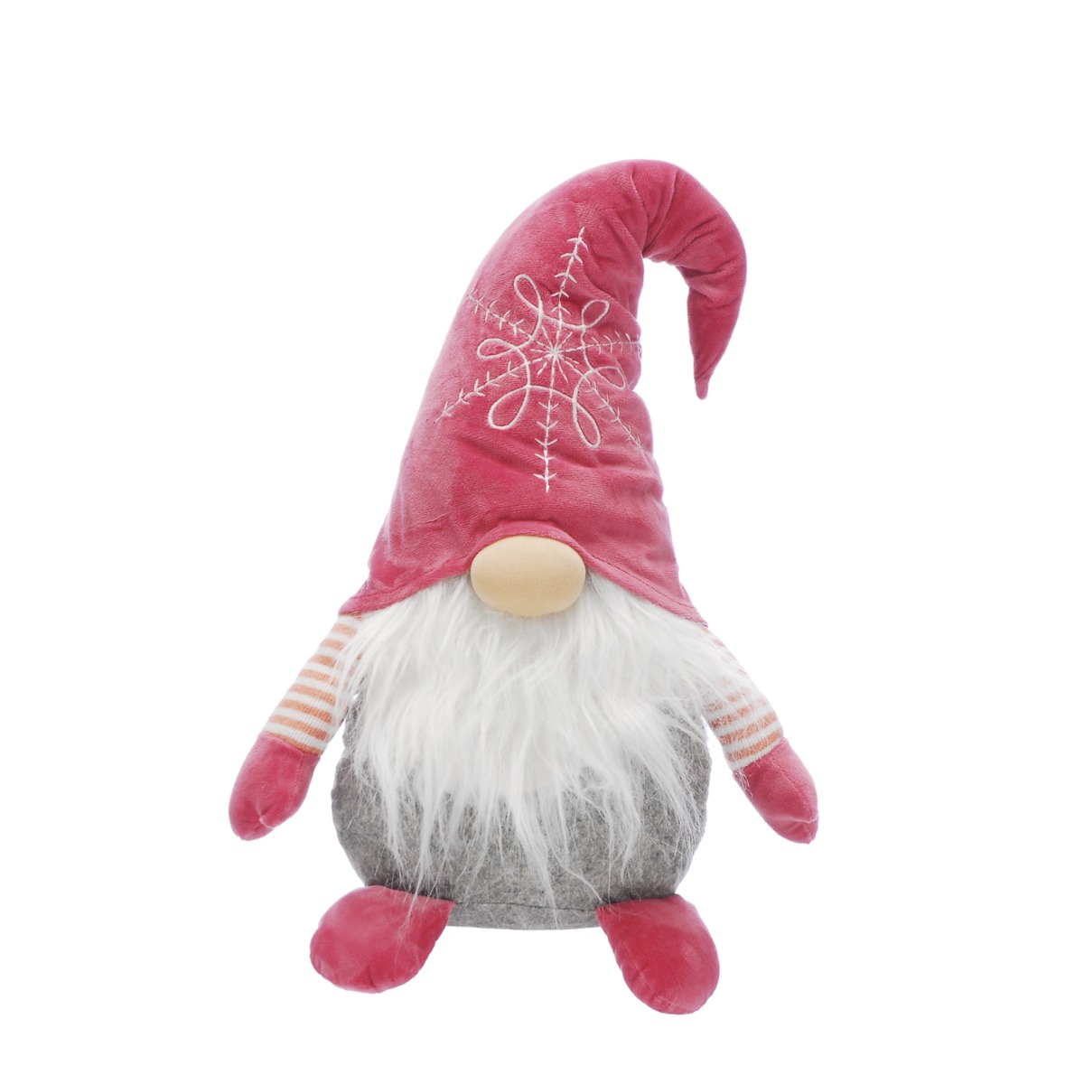 Sitting Grey Gonk With Pink Snowflake Hat - Christmas Decorations