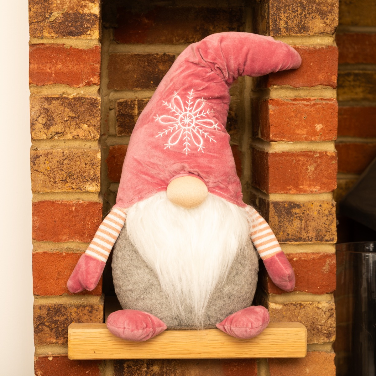 Sitting Grey Gonk With Pink Snowflake Hat - Christmas Decorations
