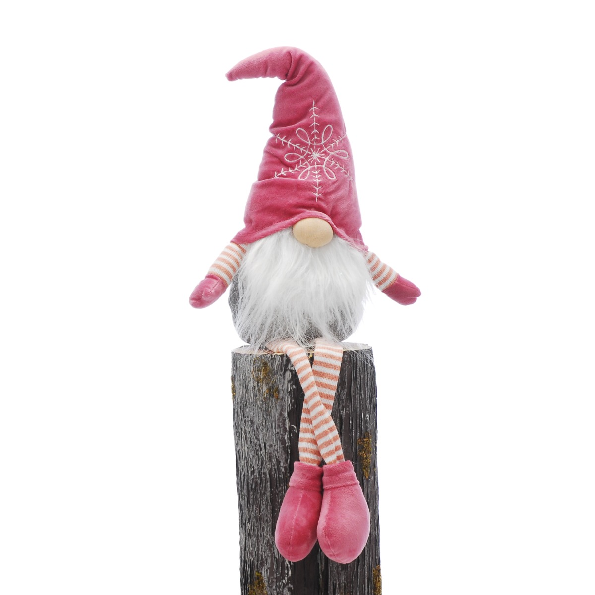 Dangly Legs Grey Gonk With Pink Snowflake Hat - Christmas Decorations