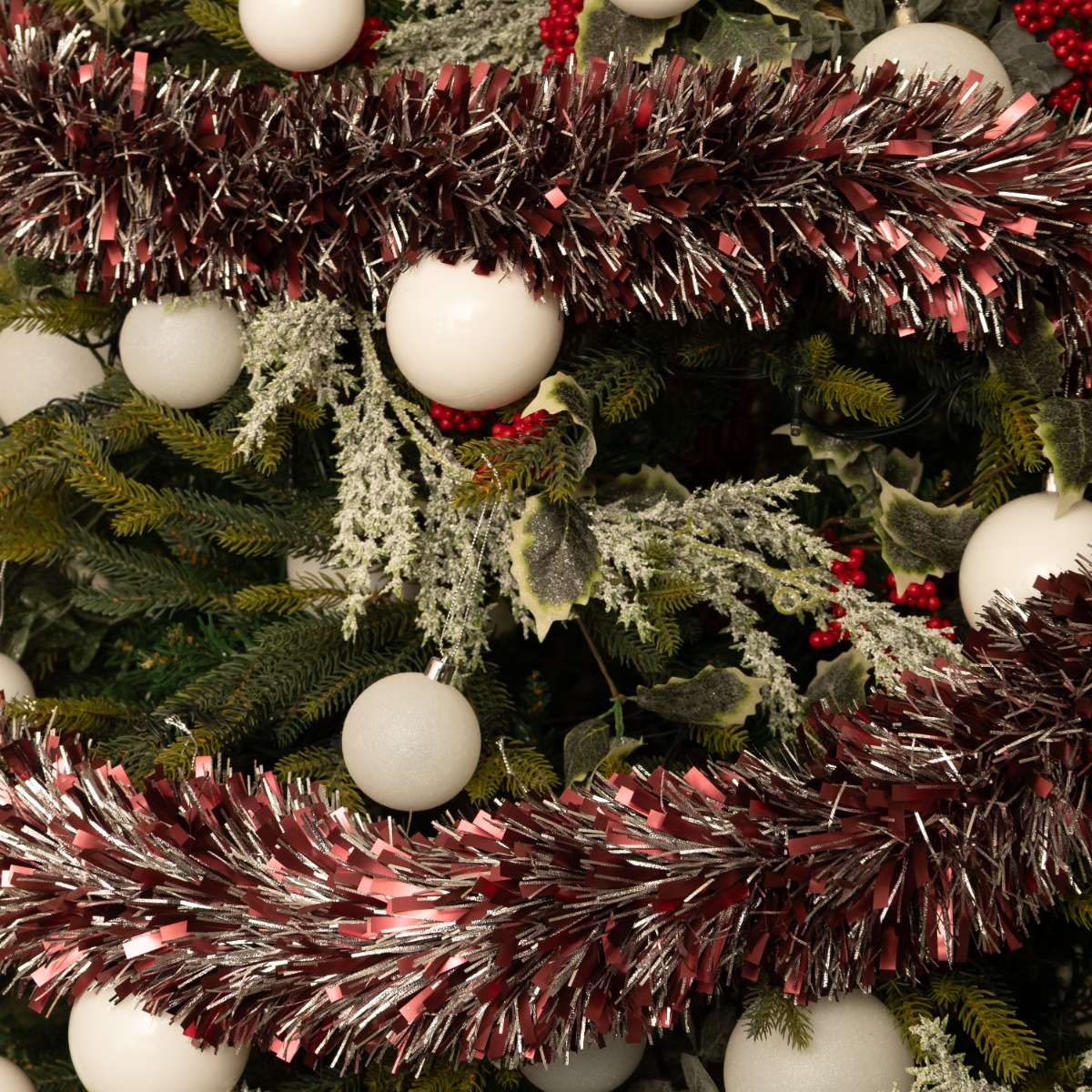 Burgundy And Silver Embossed Tinsel - Christmas Tree Decoration - 2m