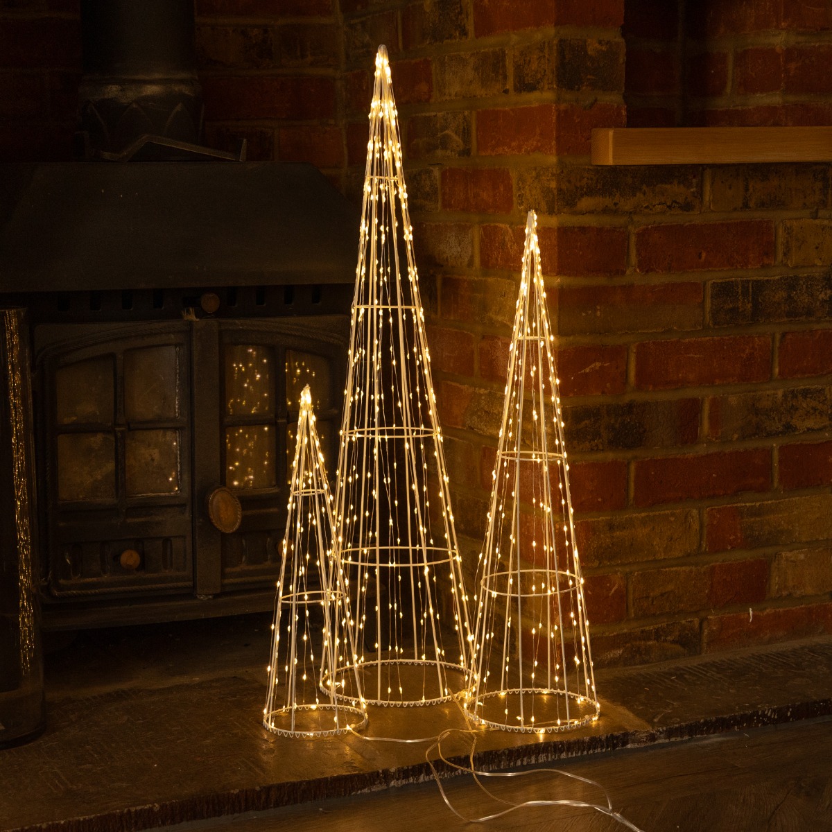 Dewdrop Cone Trees With Warm White Led Lights - Christmas Decoration - Set of 3