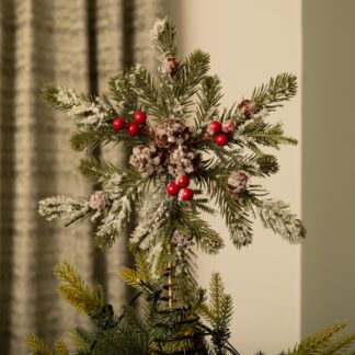 Green Foliage Pine With Berries Tree Topper - Christmas Decoration