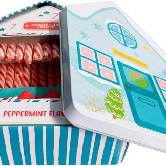 Christmas House Tin Filled With Peppermint Candy Canes