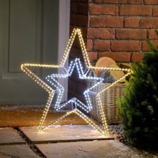 Dewdrop Double Star in White And Warm White - Light Up Christmas Decoration - 58cm