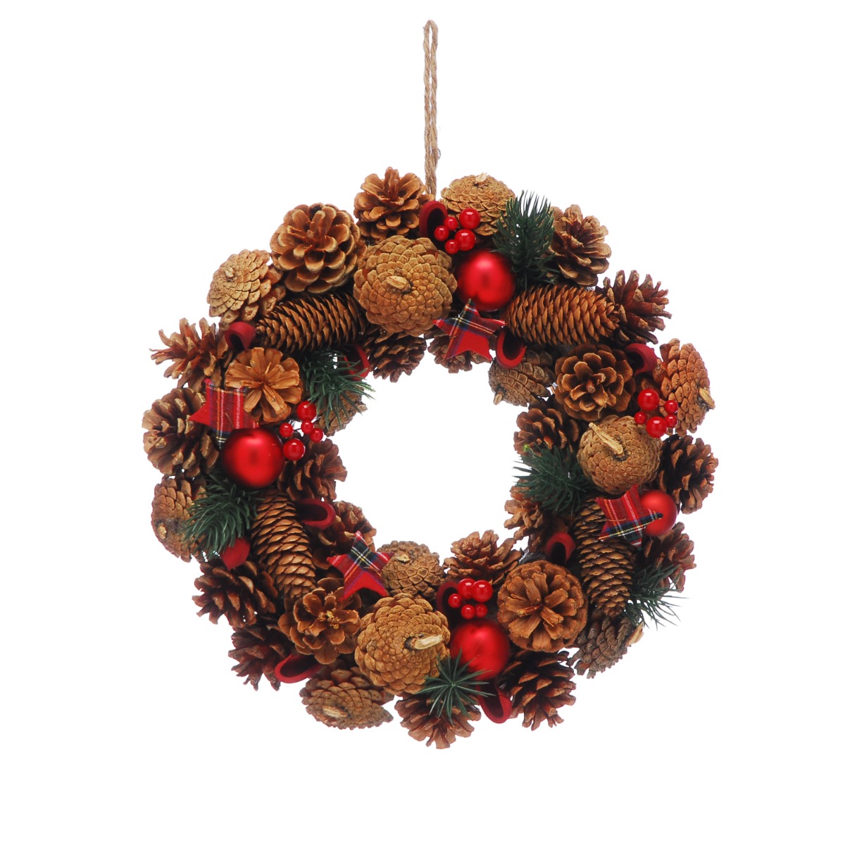 30cm Pinecone And Red Berries Wreath - Christmas Decoration
